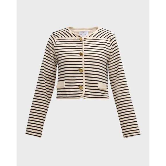 Tanya Taylor Graham Organic Cotton Stripe Cropped Button Front jacket Size Small - Picture 1 of 7